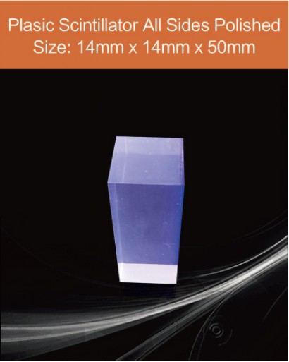Plastic scintillator material, equivalent Eljen EJ 200 or Saint gobain BC 408  scintillator, BC 408, 14 mm x 14 mm x 50 mm All sides polished